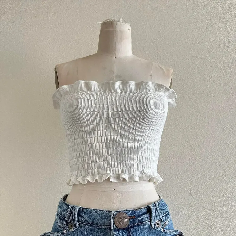 handmade white ruched bandeau - Picture 2 of 6